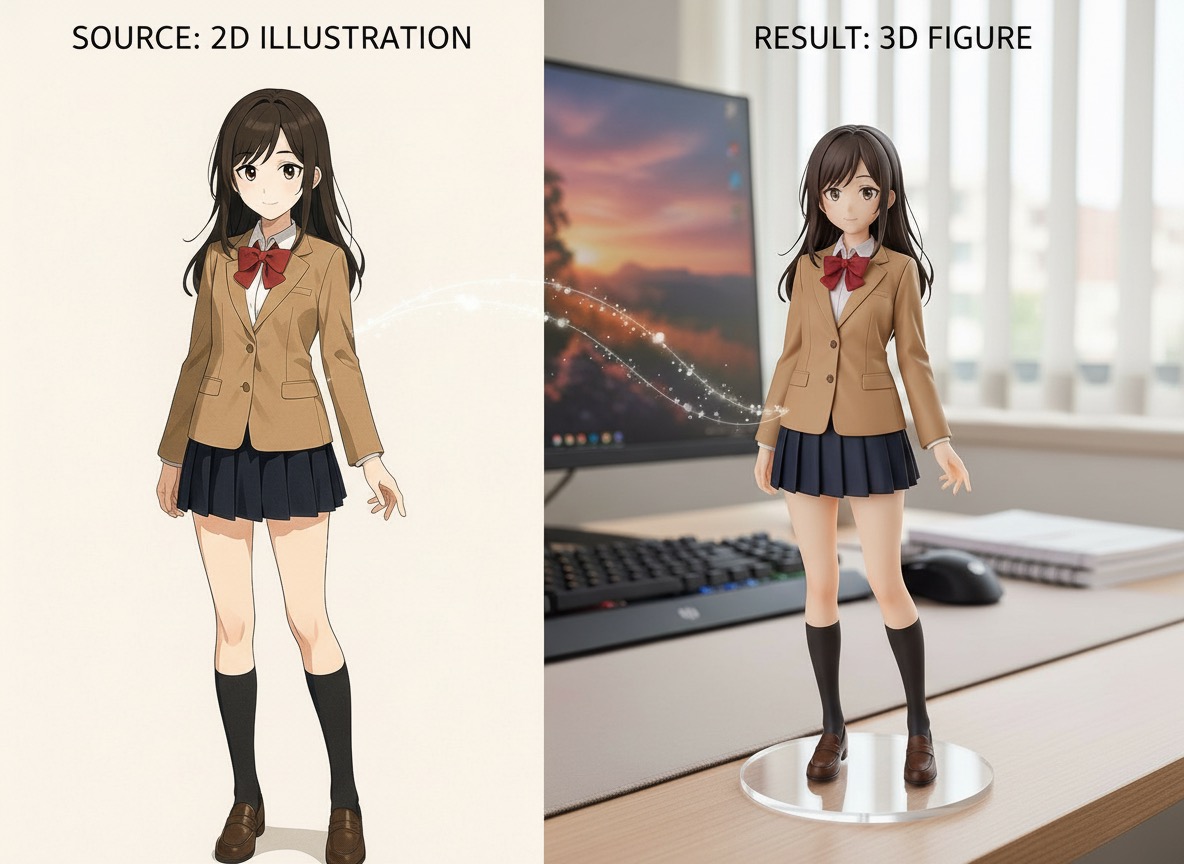 Consistent anime character generated with Nano Banana AI, demonstrating stable facial features and outfit across multiple poses for OC design.