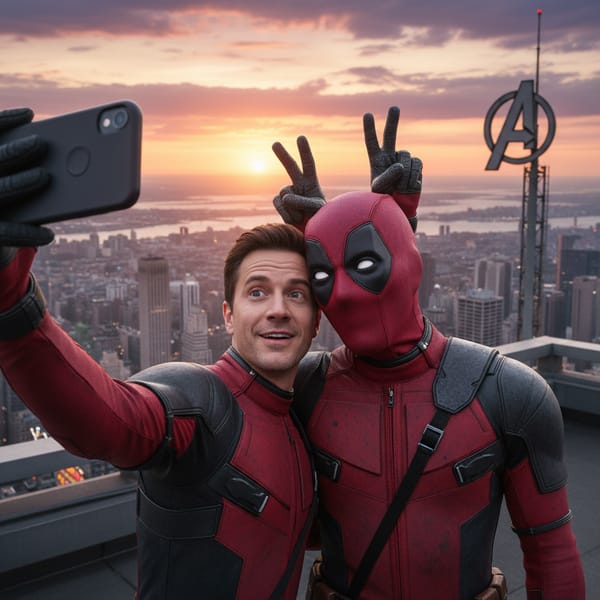 Selfie with Deadpool at Avengers Tower - Nano Banana Prompts | BananaPix